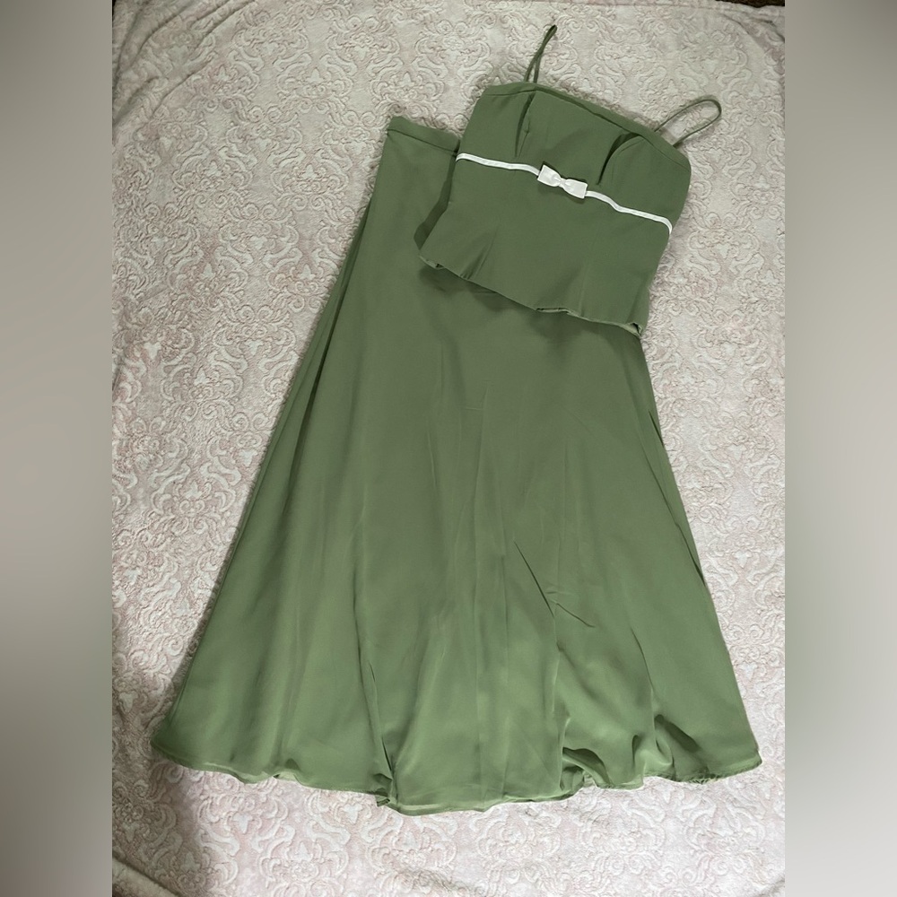 Green Spaghetti Strap Dress with Bow